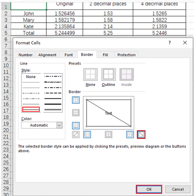 Excel 2021 Add a Diagonal Line to a Cell